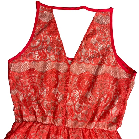 Collective Concepts Sz small coral lace sleeveless dress tan slip cinched waist - Picture 6 of 10